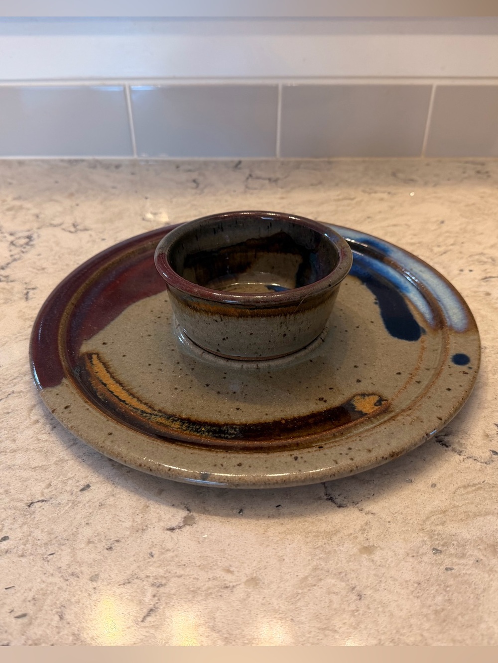 Ceramic plate & bowl handmade pottery veggie and dip platter
